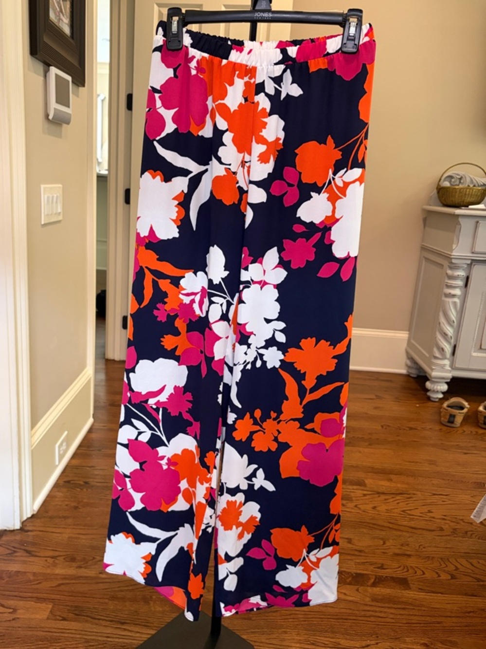 Atina Cristina Floral Wide-Leg Pants - Navy with Pink, Orange & White